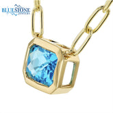 14K Gold Paper Clip Necklace w/ Blue Topaz - 18"
